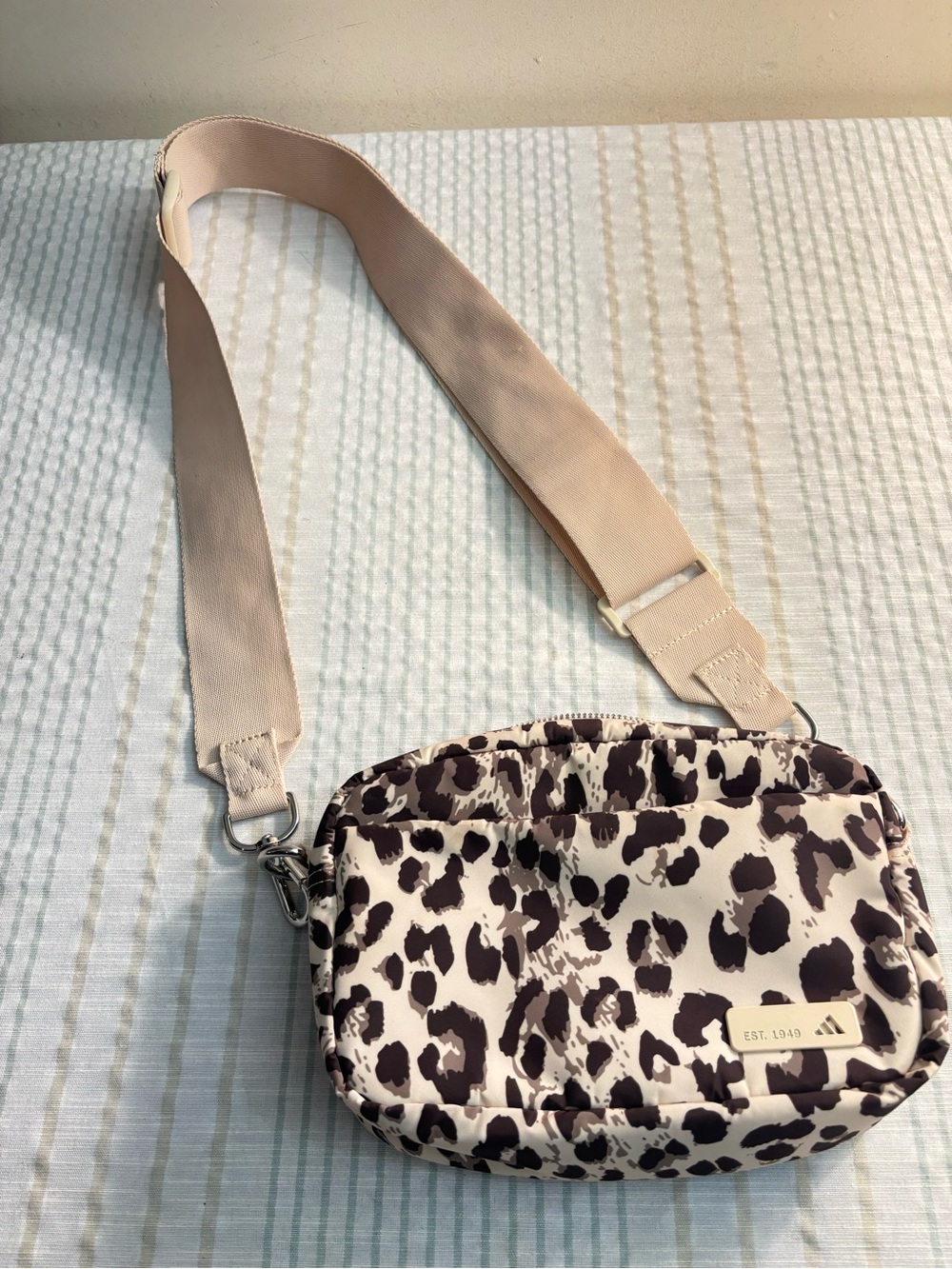 adidas Beige and Dark Brown Leopard Print Crossbody Pouch